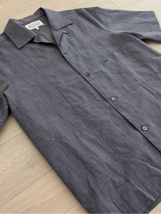 Maison Margiela Men’s Blue/Gray Linen Short Sleeve Tab Collar Shirt - Size 39 - Picture 6 of 8